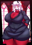 big_breasts black_clothing breasts button_(fastener) clothing female hair heart_eyes heart_symbol horn huge_breasts red_clothing red_eyes solo straining_buttons tail white_hair nightlyflare helltaker modeus_(helltaker) demon demon_humanoid horned_humanoid humanoid 2024 hi_res