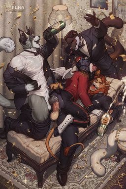 5_fingers alcohol anal anal_penetration anthro anthro_on_anthro anthro_penetrated anthro_penetrating anthro_penetrating_anthro balls bellhop beverage bottle champagne cigar claws container cork double_anal double_penetration erection eyebrows fangs fellatio fingers foursome genitals group group_sex horn humanoid_genitalia humanoid_penis interspecies male male/male male_penetrated male_penetrating male_penetrating_male oral oral_penetration penetration penile penile_penetration penis penis_in_ass sex smoking smoking_cigar spitroast tail tail_tuft teeth tongue tongue_out tuft wings plna mythology angel_(plna) domestic_cat equid equine felid feline felis lion mammal mythological_creature mythological_equine pantherine pegasus absurd_res hi_res