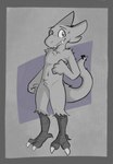 4_fingers anthro avian_feet avian_legs biped black_eyes border fangs featureless_crotch fingers floating_eyebrows front_view fur furgonomics furry-specific_piercing grey_background grey_body grey_border grey_fur male nude piercing simple_background smile solo standing tail tail_piercing teeth kickingkeldeo crank_(sodacaps) avian bird 2025 adversarial_noise digital_drawing_(artwork) digital_media_(artwork) hi_res