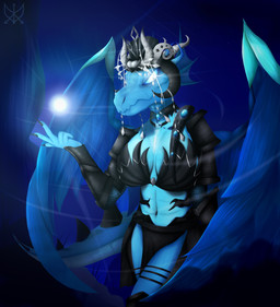 anthro armor blue_eyes female magic nature space water yongameryt mythology dragon humanoid mythological_creature mythological_scalie scalie absurd_res hi_res watermark