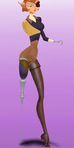 3_missing_limbs amputee anthro blue_clothing boots brown_clothing clothed clothing disability eye_patch eyewear female footwear fully_clothed high_heeled_boots high_heels hook hook_hand legwear lipstick long_legs makeup missing_breast pegleg purple_background shoes simple_background solo thigh_boots thigh_highs triple_amputee unknown_artist disney treasure_planet captain_amelia alien felid feline mammal absurd_res hi_res