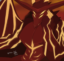 4_eyes 4_horns anthro claws empty_eyes fangs glowing glowing_eyes horn male multi_eye multi_horn muscular muscular_anthro muscular_male red_body solo teeth wings yellow_eyes phun_gurl hellaverse helluva_boss mythology satan_(helluva_boss) demon demon_dragon dragon mythological_creature mythological_scalie scalie hi_res