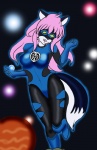 anthro aura black_clothing blue_clothing breasts clothing female flying hair pink_hair power_ring skinsuit solo space star superhero tail tight_clothing blackwind_zero blue_lantern dc_comics green_lantern_(series) lantern_corps canid canine fox mammal