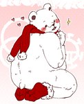 anthro belly biped black_nose blush butt fur heart_symbol overweight scarf solo white_body white_fur nekokat42 one_piece bepo_(one_piece) bear mammal minkmen_(one_piece) polar_bear ursine 2023