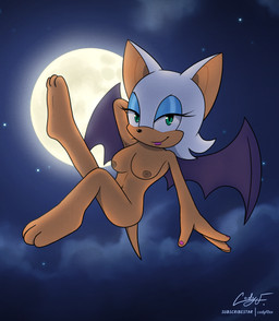 breasts female flying light looking_at_viewer moon moonlight night nipples nude nude_female wings codyf0xx sega sonic_the_hedgehog_(series) rouge_the_bat bat mammal absurd_res hi_res