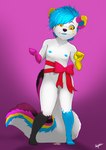 anthro bodily_fluids female fur genital_fluids genitals loli nude peeing pussy ribbons solo urine white_body white_fur young young_anthro synnfultiger socks_(rainbowskunkbutt) mammal mephitid skunk absurd_res hi_res