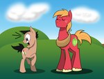 alternate_species blue_sky cloud cutie_mark duo feral hill landscape male shocked sky text mysteryfanboy91 friendship_is_magic hasbro my_little_pony nintendo punch-out!! big_macintosh_(mlp) little_mac earth_pony equid equine horse mammal pony 2015 4:3 english_text hi_res signature