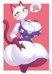 animal_crossing anthro big_breasts big_butt blush bottomless breasts butt butt_grab clothed clothing domestic_cat felid feline felis female fur hand_on_butt hi_res huge_butt looking_at_viewer looking_back mammal nintendo olivia_(animal_crossing) rivy_k solo white_body white_fur