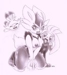 anthro areola balls breasts erection evolutionary_family female genitals group larger_anthro larger_female male male/female medium_breasts nipples penis pussy simple_background size_difference small_balls small_penis smaller_anthro smaller_male trio fullfolka monocrowme nintendo pokemon cinderace generation_8_pokemon humanoid pokemon_(species) raboot scorbunny graphite_(artwork) hi_res traditional_media_(artwork)