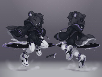anthro athletic athletic_anthro athletic_male big_tail black_body black_bodysuit black_clothing black_fur black_gloves black_hair black_handwear black_skinsuit bodysuit bottomwear bulge chinese_commentary clothing commentary crop_top english_commentary eyebrows femboy finger_to_mouth floating floating_hair footwear front_view fur gloves grey_background hair handwear happy head_tilt hood hooded_jacket hoodie jacket leggings legwear light_smile long_sleeves looking_at_viewer looking_back male mascot one_eye_closed parted_lips portal purple_eyes raised_inner_eyebrows rear_view shirt shoe_soles shoes shorts shush simple_background skinsuit sneakers solo spandex spandex_shorts stockings tail three-quarter_view tight_bottomwear tight_clothing tight_shorts topwear tsurime white_clothing white_footwear white_leggings white_legwear white_shoes white_sneakers white_stockings tyson_tan cc-by-sa creative_commons spirit_animals_in_disguise zoey_the_spirit_sable mammal mink mustelid musteline sable_(animal) true_musteline 2022 absurd_res digital_media_(artwork) hi_res krita_(artwork) signature