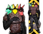 2022 3_heads 5_fingers abs anthro barazoku belt biceps big_muscles biped boots bottomwear brown_body brown_fur canid canine canis clothing fingers footwear fur furgonomic_hat ghost_k1n gloves handwear harness hi_res looking_at_viewer male mammal multi_head muscular muscular_anthro muscular_male pants pecs shirtless_anthro shirtless_male solo standing whistle_(object) white_eyes wolf