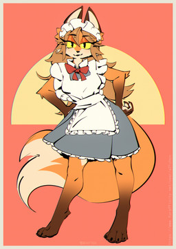 anthro clothing female ink maid_uniform uniform vintage hottea canid canine fox mammal absurd_res hi_res