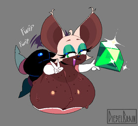anthro anthrofied armwear bat_wings big_breasts blue_eyeshadow bodily_fluids bodysuit breast_squeeze breasts breasts_squeezed_together bursting_breasts chaos_emerald cleavage cleavage_overflow clothed clothing curvy_figure dark_body dark_skin elbow_gloves emerald_(gem) exposed_breasts eyelashes eyeshadow female female_anthro flying fur gem glistening glistening_body glistening_breasts glistening_skin gloves green_eyes half-closed_eyes half_naked handwear huge_breasts hyper hyper_breasts jewelry makeup mature_female membrane_(anatomy) membranous_wings narrowed_eyes open_mouth open_smile overflowing_breasts simple_background skinsuit smile solo squeezing sweat tan_body tan_fur tight_clothing top_heavy topwear voluptuous wings dieselbrain sega sonic_adventure sonic_the_hedgehog_(series) rouge_the_bat bat mammal 2025 digital_media_(artwork) full-length_portrait portrait signature watermark