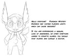 anthro clothing dialogue eyewear goggles greeting looking_at_viewer male public_service_announcement scarf text warning young young_anthro conditional_dnp talentlesshack nintendo pokemon pokemon_mystery_dungeon spike_chunsoft shrike_(shaymin) generation_4_pokemon legendary_pokemon pokemon_(species) shaymin sky_forme_shaymin english_text meme monochrome adult_(lore)