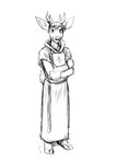 anthro antlers bible_(object) christian_cross christian_symbol christianity clothing cross footwear fur hair holding_object horn male religion robe sandals shoes simple_background smile solo hladilnik bible deer mammal 2023 black_and_white digital_drawing_(artwork) digital_media_(artwork) greyscale hi_res monochrome sketch