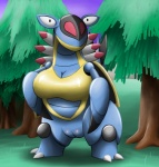 anthro anthrofied biped breasts detailed_background female forest genitals looking_at_viewer nature outside plant pokemorph pussy solo standing tree ole nintendo pokemon armaldo fossil_pokemon generation_3_pokemon pokemon_(species) hi_res