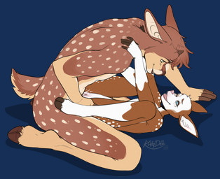 5_fingers anthro anthro_on_anthro anthro_penetrated anthro_penetrating anthro_penetrating_anthro biped blue_eyes bodily_fluids border brown_body brown_fur brown_tail butt cloven_hooves duo ejaculation eye_contact female female_penetrated fingerless_(marking) fingerless_gloves_(marking) fingers freckled_face freckles fur genital_fluids genitals gloves_(marking) hooves kneeling looking_at_another lying male male/female male_penetrating male_penetrating_female markings nude nude_anthro nude_female nude_male on_back open_mouth penetration scut_tail sex short_tail simple_background smile spots spotted_body spotted_fur tail teeth tongue transparent_background transparent_border vaginal_fluids vaginal_squirting vulva kittydee aedalind_(hendak) deer mammal 2025 alpha_channel