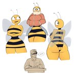 2023 antennae_(anatomy) anthro arthropod back_boob bee big_breasts big_butt black_stripes blush breasts butt clothing duo english_text eyewear female hat headgear headwear hi_res human hymenopteran insect it's_hip_to_fuck_bees lena_the_bee male male/female mammal oleina russian_cooking_oil_commercial smile stripes sunglasses text thedarkzircon thick_thighs vinesauce vinny_(vinesauce) wide_hips yellow_body