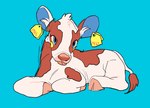 ambiguous_gender blep blue_background ear_piercing ear_tag feral piercing simple_background solo tongue tongue_out dayohiko bovid bovine cattle holstein_friesian_cattle mammal hi_res