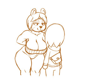 anthro bag bangs big_breasts bottomless bra breasts cleavage clothed clothing duo eyelashes female half-closed_eyes hands_behind_back hoodie leaning leaning_forward male narrowed_eyes parted_bangs seductive simple_background thick_thighs topwear underwear white_background dakkpasserida animal_crossing nintendo paula_(animal_crossing) villager_(animal_crossing) bear human mammal 2020 5:4