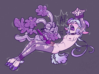 4_toes 5_fingers ankles_tied anthro armwear blue_hair blush bound buckteeth butt chastity_cage chastity_device choker claws clothing cloven_hooves dialogue dominant dominant_female duo ear_piercing elbow_gloves eyelashes eyes_closed eyewear facial_piercing feet female femboy fingers fluffy fluffy_tail gentle_femdom glasses gloves good_boy grey_body hair hands_tied handwear holding_object holding_sex_toy holding_vibrator hooves horn jewelry larger_humanoid larger_sub legwear lip_piercing lips long_ears long_hair male male/female moan necklace nipple_piercing nipples open_mouth pale_skin paws piercing praise praise_kink rabbit_feet rope sex_toy shaking simple_background size_difference smaller_anthro smile smug_face snakebite_piercing stockings submissive submissive_male tail teeth text thigh_highs toe_claws toes torn_clothing torn_gloves torn_handwear torn_legwear torn_stockings trembling vibrator vibrator_on_chastity_cage wand_vibrator whiskers littlestfuzz linty_(littlestfuzz) animal_humanoid bovid bovid_humanoid caprine caprine_humanoid dust_bunny goat_humanoid humanoid lagomorph leporid mammal mammal_humanoid rabbit 2025 4:3 absurd_res digital_drawing_(artwork) digital_media_(artwork) english_text hi_res purple_theme