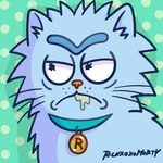 blue_body blue_fur collar dotted_background fur green_background male pattern_background simple_background solo rickxoxomorty adult_swim cartoon_network rick_and_morty rick_sanchez domestic_cat felid feline felis mammal 1:1 artist_name