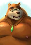 anthro belly brown_body brown_fur clothing eyewear fur glasses hat headgear headwear male moobs nipples overweight overweight_anthro overweight_male solo straw_hat fenrirwolfen lifewonders tokyo_afterschool_summoners volos_(tas) bear mammal 2017 hi_res