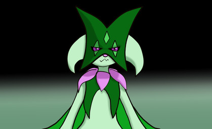 anthro black_sclera cape clothing front_view fur green_body green_fur male mask pink_nose purple_eyes solo standing derpsickle nintendo pokemon felid feline generation_9_pokemon mammal meowscarada pokemon_(species) hi_res