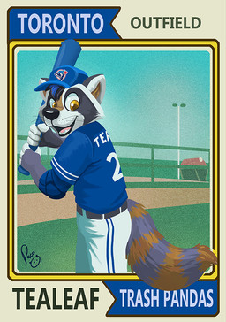 4_fingers anthro baseball_bat baseball_cap baseball_uniform bat_(object) black_hair blue_clothing blue_hair blue_shirt blue_topwear bottomwear brown_tail clothed clothing fingers fur grey_body grey_fur grey_tail hair hat headgear headwear logo male male_anthro markings multicolored_hair open_mouth open_smile outside pants shirt smile solo sportswear standing striped_markings striped_tail stripes tail tail_markings text topwear two_tone_hair uniform whiskers white_body white_bottomwear white_clothing white_fur white_pants pandapaco mlb toronto_blue_jays mammal procyonid raccoon 2017 artist_logo digital_media_(artwork) english_description english_text portrait signature three-quarter_portrait