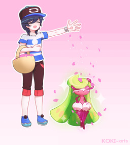 basket bent_arm chibi container crossed_legs duo dwarfism extended_arm eyebrow_through_hair eyebrows eyelashes eyelashes_through_hair eyes_closed female gradient_background hair hands_on_hips happy larger_human larger_male male open_mouth open_smile petals pink_background plant proud royalty simple_background size_difference smaller_female smaller_humanoid smile sparkles standing translucent translucent_hair koki-arts nintendo pokemon elio_(pokemon) elemental_creature flora_fauna generation_7_pokemon human humanoid mammal pokemon_(species) tsareena digital_drawing_(artwork) digital_media_(artwork) hi_res signature