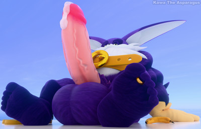 anthro balls banana banana_for_scale barefoot belt belt_accessory belt_buckle big_balls big_penis bodily_fluids buckle butt clothing cum digit_ring erection feet fingers food footwear fruit fur genital_fluids genitals gloves handwear huge_balls huge_penis humanoid_genitalia humanoid_penis hyper hyper_balls hyper_genitalia hyper_penis jewelry looking_at_viewer male mostly_nude multicolored_body multicolored_fur multicolored_penis nude overweight penis plant purple_body purple_fur ring simple_background solo tail text toe_ring toes two_tone_body two_tone_fur two_tone_penis white_body white_fur kawa_the_asparagus sega sonic_the_hedgehog_(series) big_the_cat animal_humanoid domestic_cat felid feline felis humanoid mammal mammal_humanoid 3d_(artwork) absurd_res digital_media_(artwork) english_text hi_res widescreen