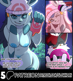 accessory after_transformation anthro beanie big_breasts black_body black_fur black_hair blue_body blue_eyes blue_fur blue_hair blue_nose blue_skin brainwashing breasts cellphone clothing corruption curvy_figure dominant dominant_male duo electronics evil_face evil_grin evil_look eyelashes female forest fur glowing grin hair hair_accessory hairclip handing_over happy hat headgear headwear heart_symbol holding_object holding_phone holding_pokeball hourglass_figure hypnosis imminent_sex leaning leaning_forward looking_down love_ball magic male male/female master mind_control night nipples nude orange_eyes personality_change phone pink_eyes plant pokeball profanity red_body red_fur red_hair red_nose simple_background slave smile smirk submissive submissive_female text tree white_body white_fur white_hair glowhorn nintendo pokemon artifact_the_fox dawn_(pokemon) animate_inanimate canid canine eeveelution fox generation_4_pokemon glaceon mammal pokemon_(species) rotom rotom_phone comic english_text hi_res
