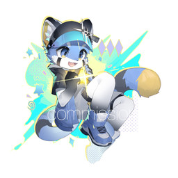 anthro blue_body blue_eyes blue_fur bottomwear clothing countershading fangs footwear fur kemono male open_mouth shoes shorts simple_background sneakers solo star teeth visor white_background young young_anthro young_male emolga_1 mammal 1:1 2023 chinese_description hi_res watermark