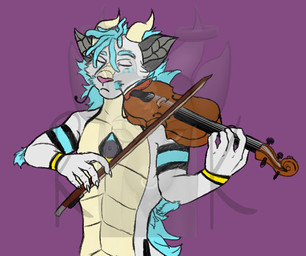 anthro betadurg bowed_string_instrument claws eyes_closed fur hair horn male musical_instrument musician solo string_instrument violin violinist ryukai mythology ryuu_kagayaki dragon kobold mythological_creature mythological_scalie scalie digital_media_(artwork) sketch