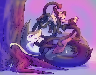animal_genitalia animal_penis anus black_body black_fur bodily_fluids brown_body brown_fur brown_tail claws curled_tail duo erection female feral fur genital_fluids genitals green_body holding_another humanoid_genitalia humanoid_vulva leaking_precum male male/female markings multicolored_body multicolored_fur open_mouth pawpads paws penis plant precum quadruped smile tail tapering_penis tree two_tone_body two_tone_fur two_tone_tail vaginal_fluids vines vulva wrapped_up yellow_body yellow_fur yellow_tail gauntletspirit nintendo pokemon generation_1_pokemon generation_5_pokemon meowth pokemon_(species) serperior 2013 digital_drawing_(artwork) digital_media_(artwork)