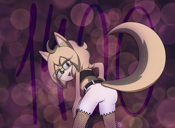 anthro ass_up bottomwear clothed clothing ears_up eyewear female female_anthro fishnet_clothing fishnet_legwear fur glasses legwear lipstick looking_at_viewer looking_back makeup raised_tail shorts solo tail teasing yellow_body yellow_fur innotsu sega sonic_the_hedgehog_(series) fan_character kocchi_(innotsu) felid feline lynx mammal hi_res milestone_celebration