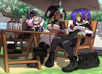 5_toes abs black_nails black_toenails blush boots bottomwear clothing colored_nails crown feet female fishnet_clothing fishnet_legwear footwear furniture group hand_holding headgear humanoid_feet humanoid_pointy_ears legwear midriff nails plantigrade pointy_ears polyamory pseudo_hair shoes sitting skirt table tentacle_hair tentacles toeless_legwear toenails toes trio mostlyfunstuff nintendo splatoon acht_(splatoon) marina_(splatoon) pearl_(splatoon) animal_humanoid aquatic aquatic_humanoid cephalopod cephalopod_humanoid humanoid inkling mollusk mollusk_humanoid octarian octoling octopus_humanoid squid_humanoid hi_res nonbinary_(lore)