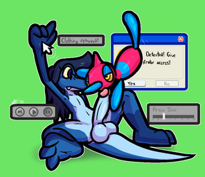 3_toes 4_fingers ambiguous_gender anthro balls big_balls big_penis blue_balls blue_body blue_hair blue_penis blue_scales cursor dominant dominant_ambiguous erection expressionless feet fingers floating genitals glans gloves_(marking) hair half-closed_eyes humanoid_genitalia humanoid_penis leg_markings long_hair male male/ambiguous markings motion_lines narrowed_eyes nude penis pink_glans pupils purple_eyes raised_arm scales socks_(marking) submissive submissive_anthro submissive_male text time_stop toes window_(computing) yellow_eyes yellow_sclera ultilix nintendo pokemon ulti_(ultilix) generation_4_pokemon lizard pokemon_(species) porygon-z reptile scalie 2025 english_text