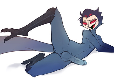 anthro erection femboy genitals looking_at_viewer male penis presenting presenting_balls presenting_penis raised_leg solo thick_thighs vein veiny_penis flugublue hellaverse helluva_boss stolas_(helluva_boss) avian bird owl hi_res