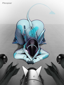 aircraft anthro ass_up blue_body blue_skin female machine missile purple_eyes smile smirk solo tail vehicle plecopsar aeromorph living_aircraft living_machine living_vehicle 2025 digital_drawing_(artwork) digital_media_(artwork) hi_res watermark