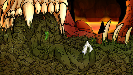 ahoge anthro bodily_fluids bone detailed_background eyes_closed fangs feces feces_covered feces_everywhere feces_in_hair feces_on_body feces_on_face feces_on_hand feces_on_leg feces_on_tail feces_pool green_vomit hair hell lava male nude skull smelly solo stink_fumes stink_lines tail teeth vomit vomiting vomiting_on_self death-toaster d_kenmason canid canine fox mammal red_fox true_fox hi_res