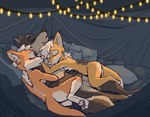 animal_genitalia anthro breasts butt cuddling eyes_closed feet female fur genitals grey_body grey_fur group hindpaw inner_ear_fluff lying male nude on_back open_mouth orange_body orange_fur orange_tail pawpads paws pillow pink_pawpads sheath size_difference sleeping string_lights tail tan_body tan_fur trio tuft white_body white_fur white_inner_ear_fluff theblueberrycarrots borko_(barkwoofawoo) kari_(barkwoofawoo) rika_(barkwoofawoo) canid canine canis fox mammal wolf 2024 sibling_(lore) sister_(lore) sisters_(lore)
