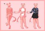 2015 anthro apex_(artist) apex_(character) border bottomwear breasts clothing featureless_breasts felid female fur heart_symbol mammal model_sheet nude pantherine pink_background pink_body pink_border pink_fur simple_background skirt solo stripes tiger