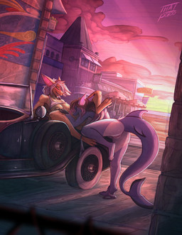 anthro areola bikini bikini_around_legs bikini_bottom bikini_down bikini_top bodily_fluids breasts butt car clothed clothing clothing_around_legs cunnilingus duo eyes_closed feet female female/female genital_fluids genitals hair looking_pleasured lying nipples nude on_back on_hood oral outside outside_sex raised_bikini raised_clothing raised_swimwear sex sky smile spread_legs spreading sunset swimwear swimwear_around_legs tail text toes tongue tongue_out two-piece_swimsuit vaginal vaginal_fluid_string vaginal_fluids vehicle vulva thatpotoo aquatic bat fish mammal shark digital_media_(artwork) hi_res