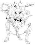 2018 anthro bandage big_breasts bone breasts buckteeth butt claws clothed clothing female fur hair looking_at_viewer mammal mask monochrome murid murine packie_(skykain) presenting rat rodent sharp_teeth signature simple_background sitting skaven skimpy skull skykain smile solo staff teeth warhammer_(franchise) warhammer_fantasy white_background