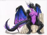 anthro biped breasts female genitals looking_at_viewer nebula nipples non-mammal_breasts nude pose pussy simple_background sitting solo space spread_legs spreading star tail adleisio mythology dragon mythological_creature mythological_scalie scalie 4:3