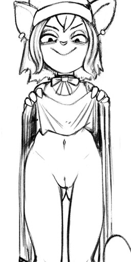 anthro clothed clothing clothing_lift dress dress_lift ear_piercing ear_ring female genitals humanoid_genitalia humanoid_vulva loli navel piercing ring_piercing simple_background solo standing vulva white_background young young_female zambs wylde_pak lily_pak_(wylde_pak) domestic_cat felid feline felis mammal 2026 absurd_res digital_media_(artwork) graphite_(artwork) hi_res mixed_media monochrome traditional_media_(artwork)