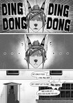anthro arcsuh black_and_white canid canine comic detailed_background dialogue digital_media_(artwork) duo english_text environment female fur hair hi_res hybrid incest_(lore) lizzy_(arcsuh) male male/female mammal markings monochrome open_mouth procyonid profanity raccoon simple_background speech_bubble striped_body striped_fur striped_markings stripes text zeek_(arcsuh)