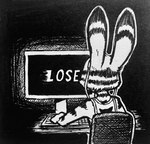 2022 anthro chair clothed clothing disney electronics furniture gaming hi_res inktober jack_savage lagomorph leporid mammal monitor monochrome rabbit shirt sitting solo tank_top theblueberrycarrots topwear traditional_media_(artwork) zootopia