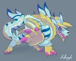 bandai_namco capcom claws colored_nails crossover digimon digimon_(species) edmundo_art27 fanged_wyvern feral fur garurumon hi_res horn hybrid monster_hunter nails red_eyes sharp_teeth solo striped_body striped_fur stripes teeth zinogarurumon zinogre